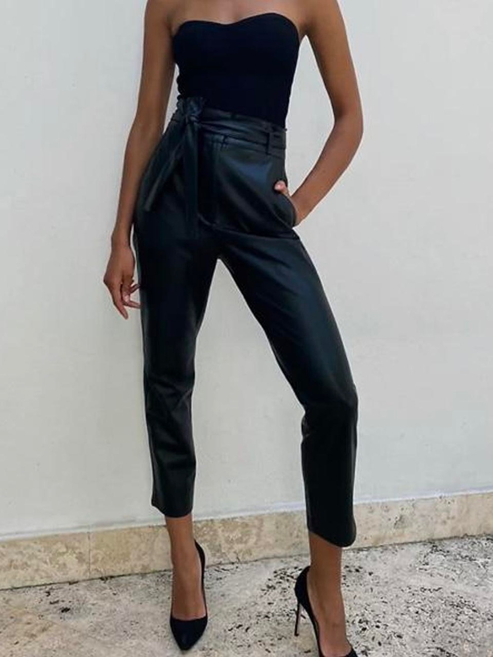 NWT Babaton Aritzia High-Waist Black Faux Leather pants size 4